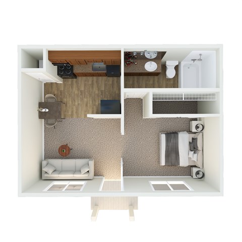 Floor plan for 1 bed, 1 bath, 400 sqft
